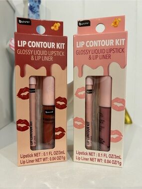 Lip Contour Kit - Glossy Liquid Lipstick & Lip Liner (Pink, Red)